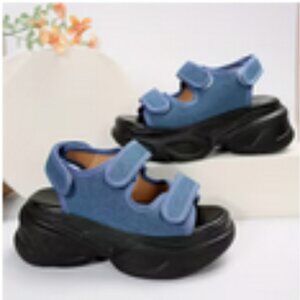 Blue Denim Chunky Platform Velcro Heightening open toe sling back Sandals 8.5